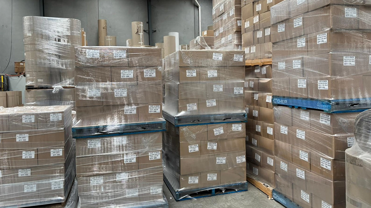 Four-way shuttle robot in pallet racking